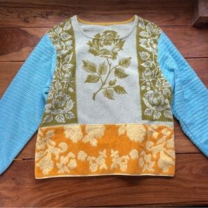 OOAK Vintage Beach Towel Upcycled Crewneck Sweatshirt by Four Birds Nest